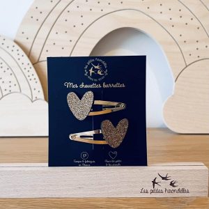 Barrettes double coeur doré - Les Petites Hirondelles